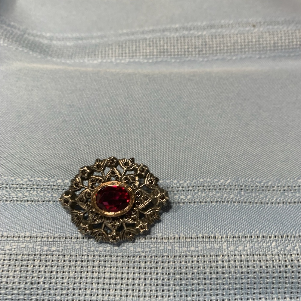 Elegant Red Gemstone Brooch